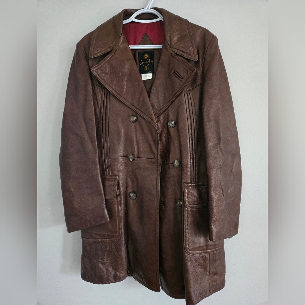 Men's Brown Leather Car Coat - Vintage Made in Canada Size 38